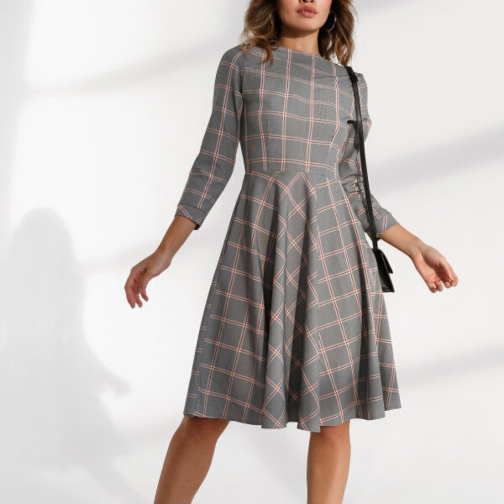 Mohito Flannel Gray Plaid Dress  Small NWT Dark Grunge Academia TWEE Cottage